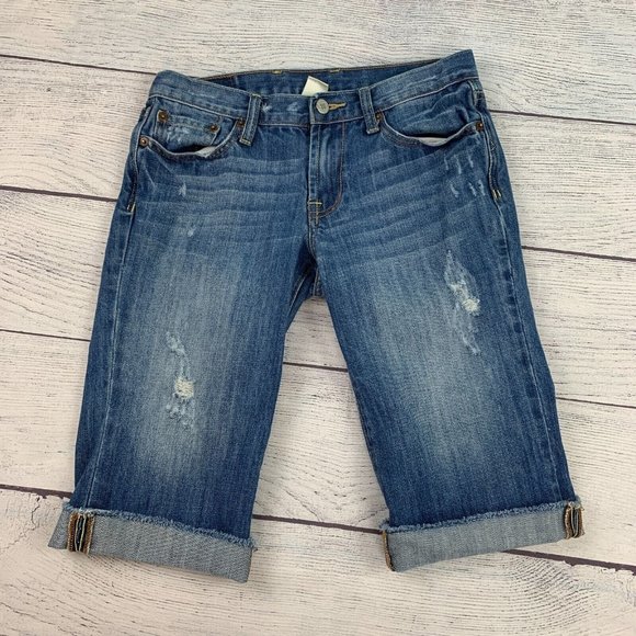 Lucky Brand Pants - Lucky sz 4 27 Jean Shorts Light Wash Bermuda Distressed Inseam 14" Cuffed